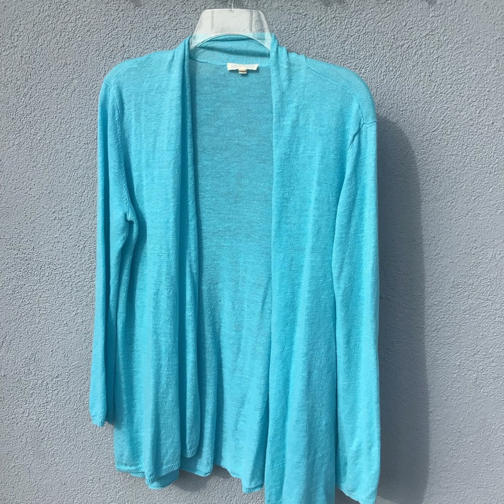 Eileen fisher linen open front long sleeve cardigan size medium.